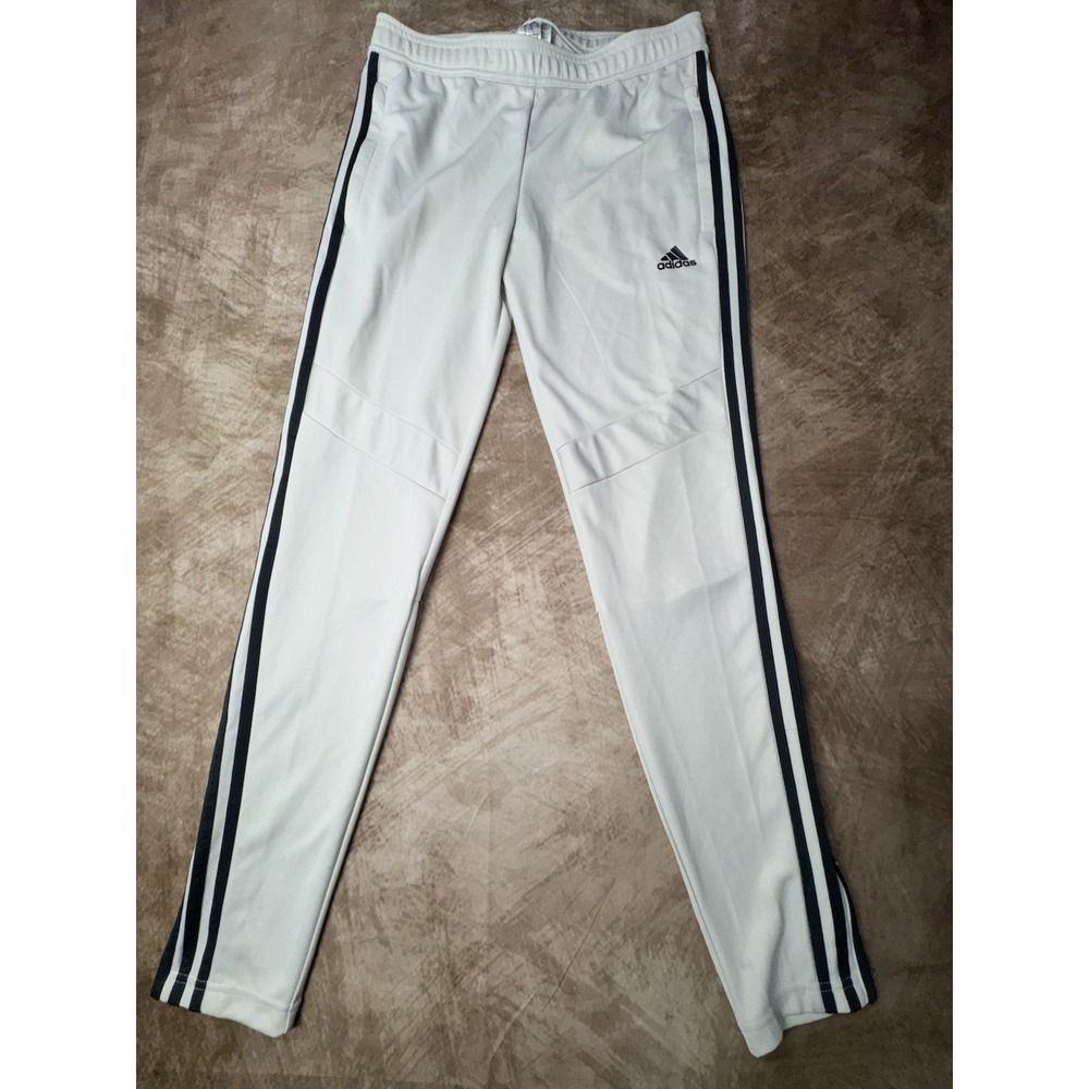Adidas Women's Tiro Small Soccer Track Pants Creme with Grey stripes Pockets